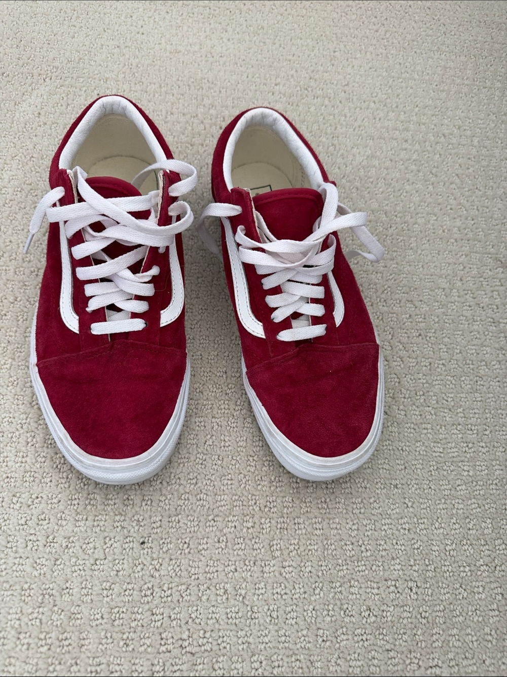Vans Red Suede Low-Top Sneakers with White Stripe